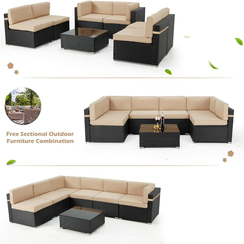 Wicker 6 - Person Garden Lounge Set with Cushions