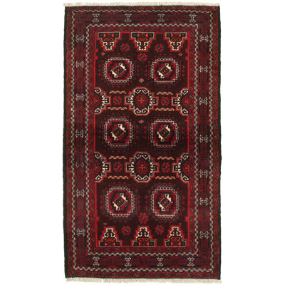 Hand-Knotted Rizbaft Dark Red Wool Rug 3'7" X 6'7"