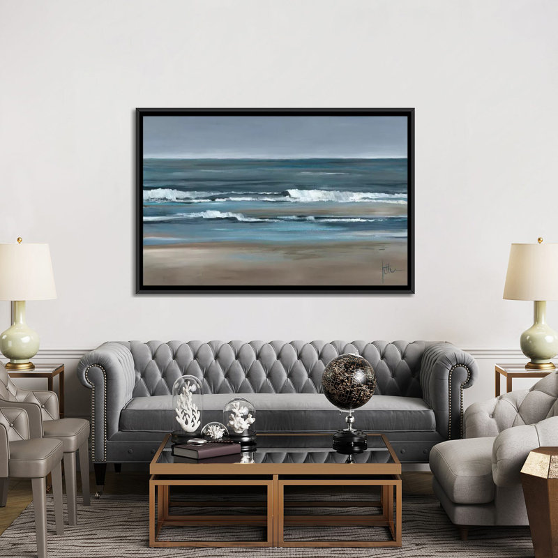 «Waves I», impression sur toile, H 18 po x l 26 po x P 1,5 po, Toile avec cadre noir, Pas de tapis