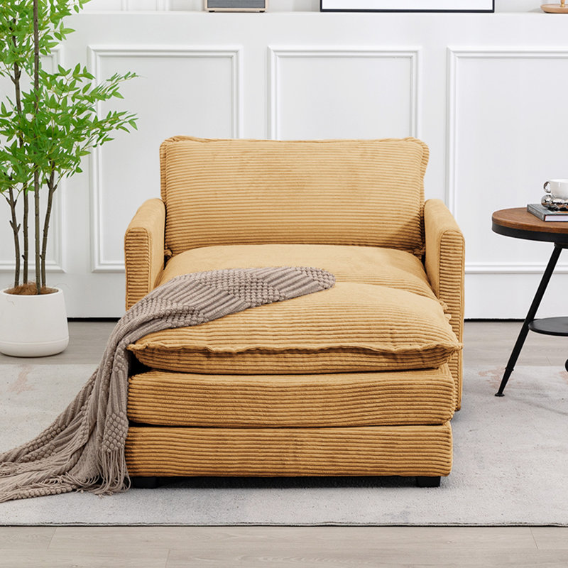 Fauteuil en velours côtelé avec repose-pieds Redenius, Velours côtelé brun
