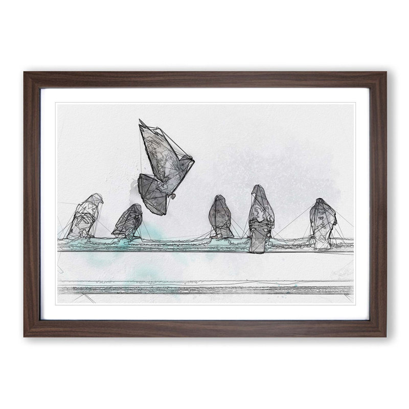 Pigeons - Picture Frame Graphic Art Print, Walnut Framed, 27cm H x 36cm W x 2cm D
