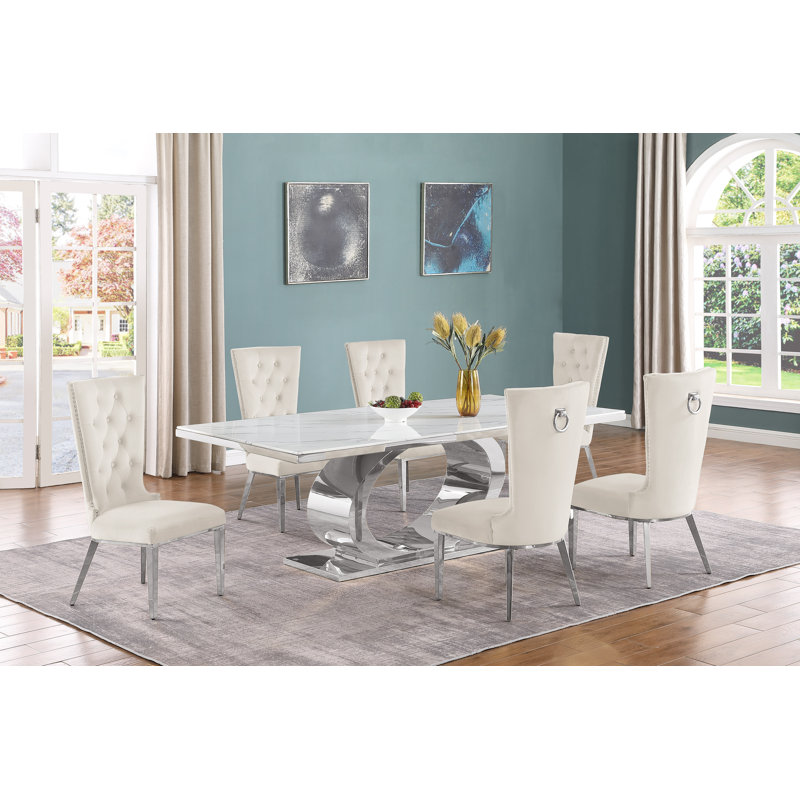 Ensemble de salle à manger Ballance, Ensemble repas 7 pièces, Argent, Cream