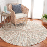 Round Desin Abstract Hand Tufted Wool Area Rug in Ivory/Grey