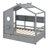 A Wooden House Bed With Two Drawers, Designed As A Kids' Bed Featuring A Storage Shelf-689641221-689641216
