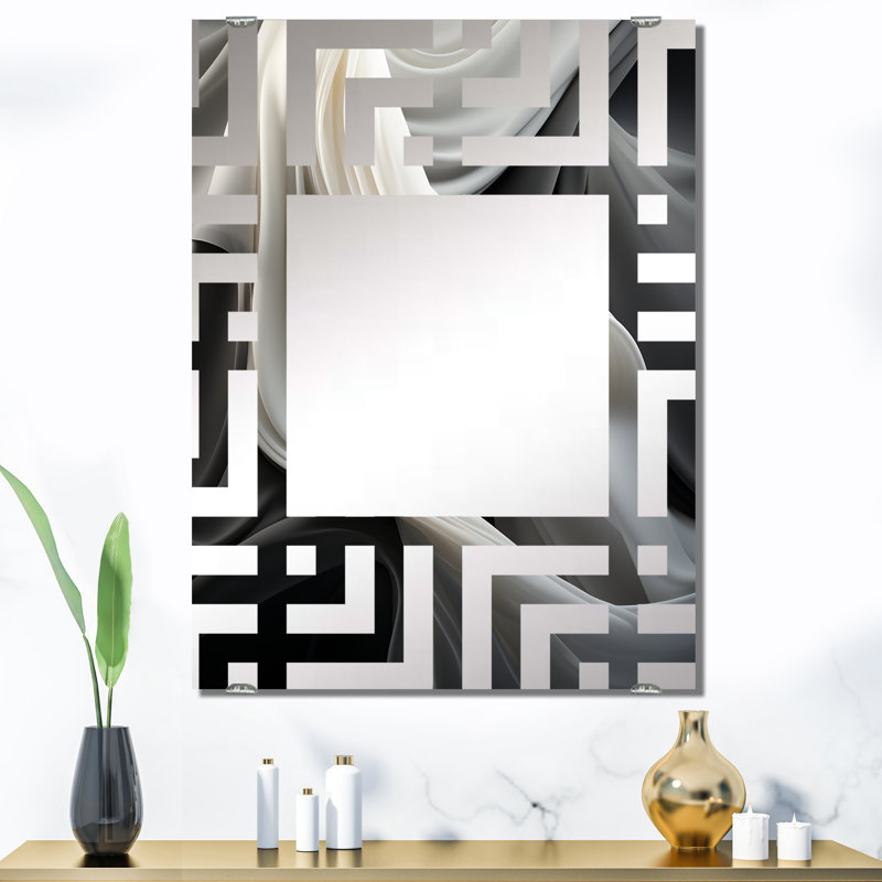 Grey Soothing Shadows Wall Mirror, Abstract Collages Modern - Grey Soothing Shadows III, 40" x 30"