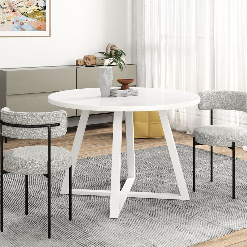 3 Dining - Round Table And 2 Boucle Chairs Luxury Materials With Curved Design
