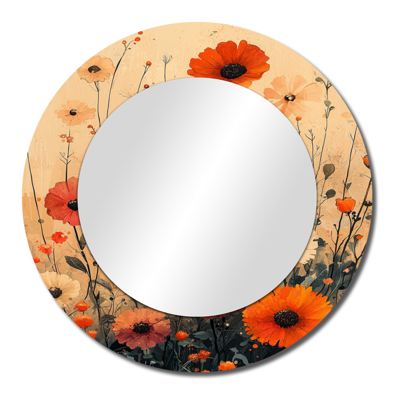 Abstrait Wildflower Dance In Reds Abstract - Miroir mural décoratif floral - imprimé sur métal, 23 po x 23 po