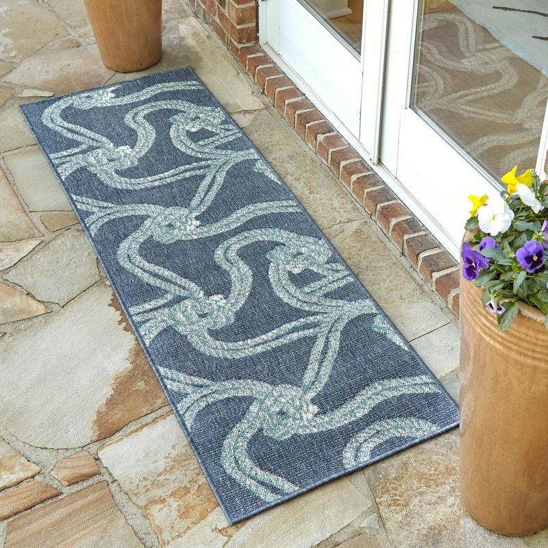 Tapis bleu marine intérieur / extérieur Bertram, Tapis de couloir 2 pi x 8 pi