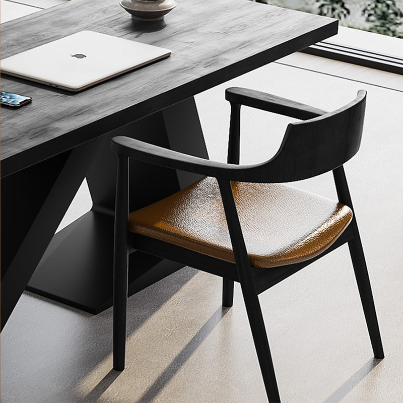 Bureau d'écriture rectangulaire en bois massif noir, Noir, H 29,53 po x l 59,06 po x P 27,56 po