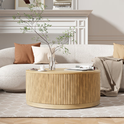 Table basse ronde en bois massif frêne et chêne de 36 po Fynlee