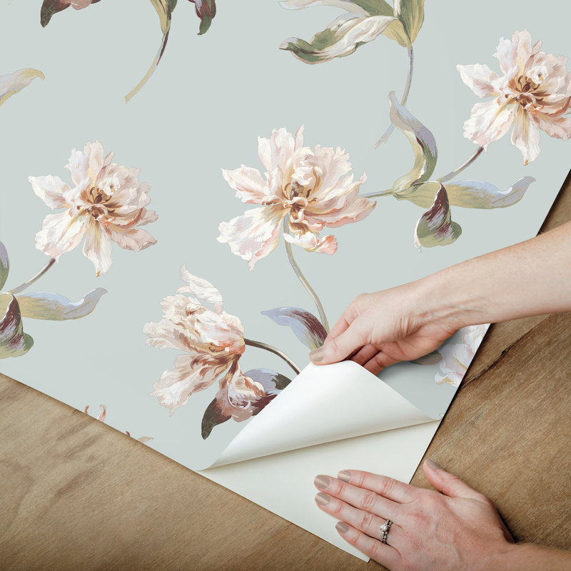 Grand papier peint floral perroquet tulipe, Blanc / Rose