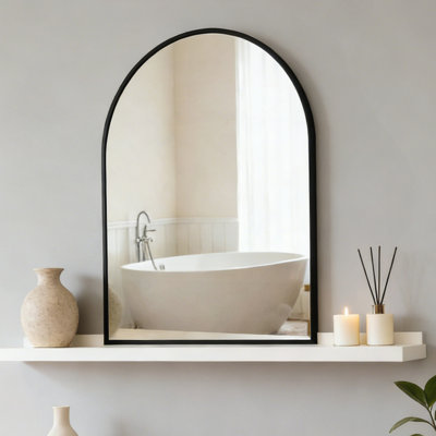 30x36 Inch Metal Framed Arched Bathroom Mirror for Wall, Durable and Elegant with Shatterproof Safety