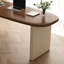 Bureau rectangulaire à 3 tiroirs en bois manufacturé brun noisette + blanc beige-2037334268