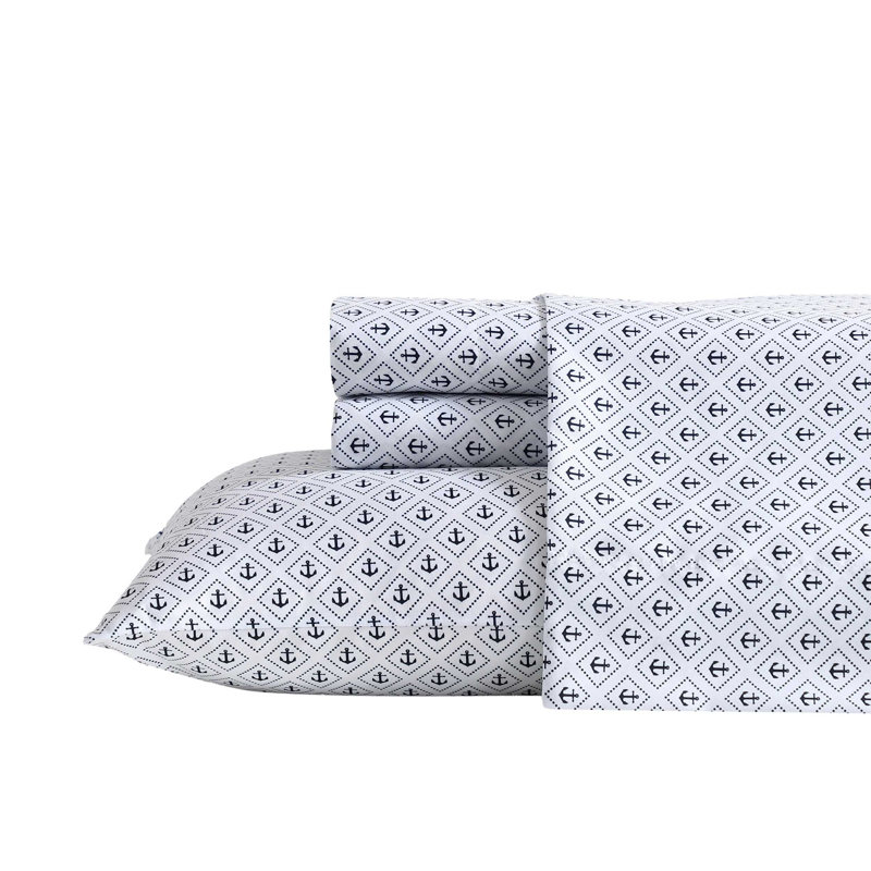 Ensemble de draps bleu Nautica, Ensemble de draps pour lit simple très long avec, Diamant bleu ancre