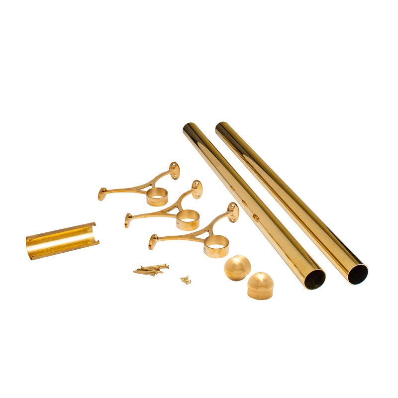 Ensemble de rail de pied Outwater de 8 pi - Quincaillerie et tubes de montage sous le comptoir, finition laiton, Laiton