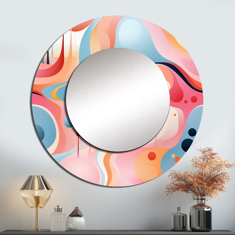 Ricia rose Fusion Abstractions In Motion - grand miroir de style Mid-Century, décor de miroir mural rond unique de style Mid-Century, impression d'art en métal