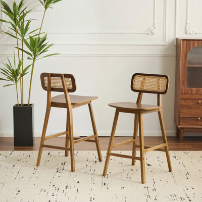 Tabouret de bar d'intérieur en bois, finition noyer, ensemble de 2