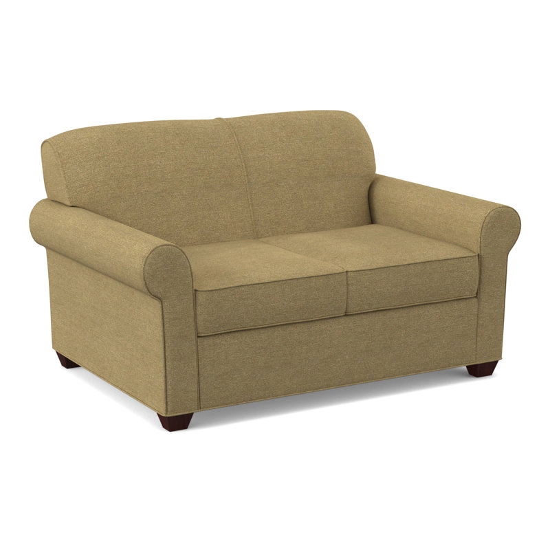 Finn 59" Rolled Arm Sofa Bed Loveseat with Reversible Cushions, Empire Mahogany, Antic Fawn