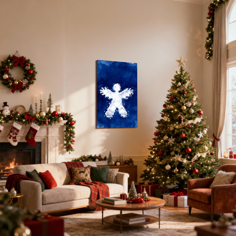 Ange de neige de Noël sur fond bleu, ensemble de 3 impressions d'art sur toile, H 24 po x l 16 po