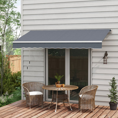 Auvent de balcon 10 pi x 8 pi. Gris foncé et eau Cadre en aluminium, manivelle manuelle. Pont, cour du soleil. Sunshade Shelter Deck -, Water- Tissu. Pour le balcon, cour. Bloque la chaleur