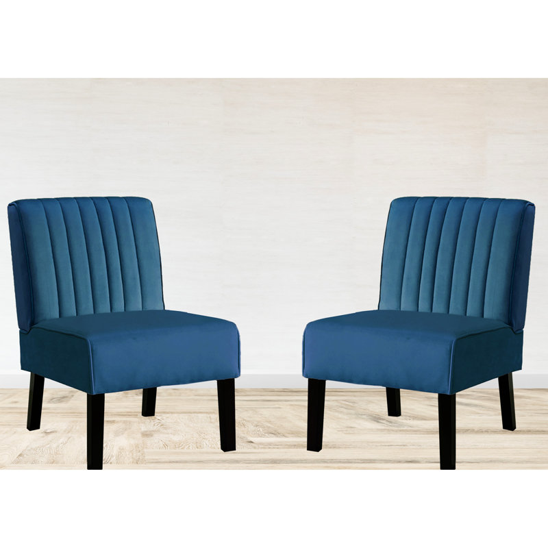 De 2 chaises d'appoint Mid-Century modernes en velours bleu avec des pieds en bois massif pour l'ameublement de couleur maison