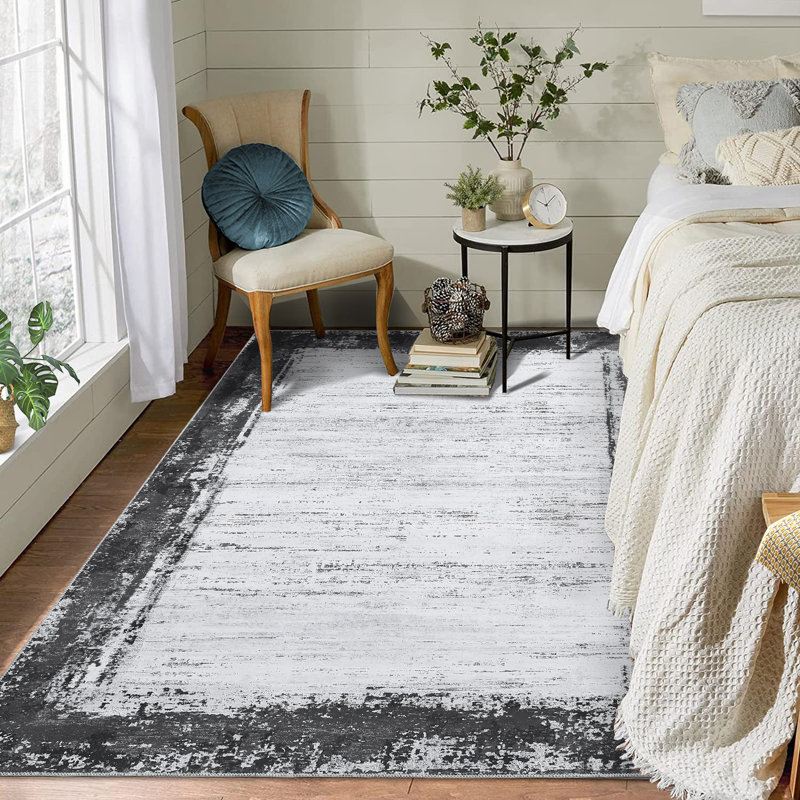 Machine Washable Modern Bordered Rug Non Slip Rug Foldable Carpet for Living Room Bedroom Playroom Guest Room Home Office