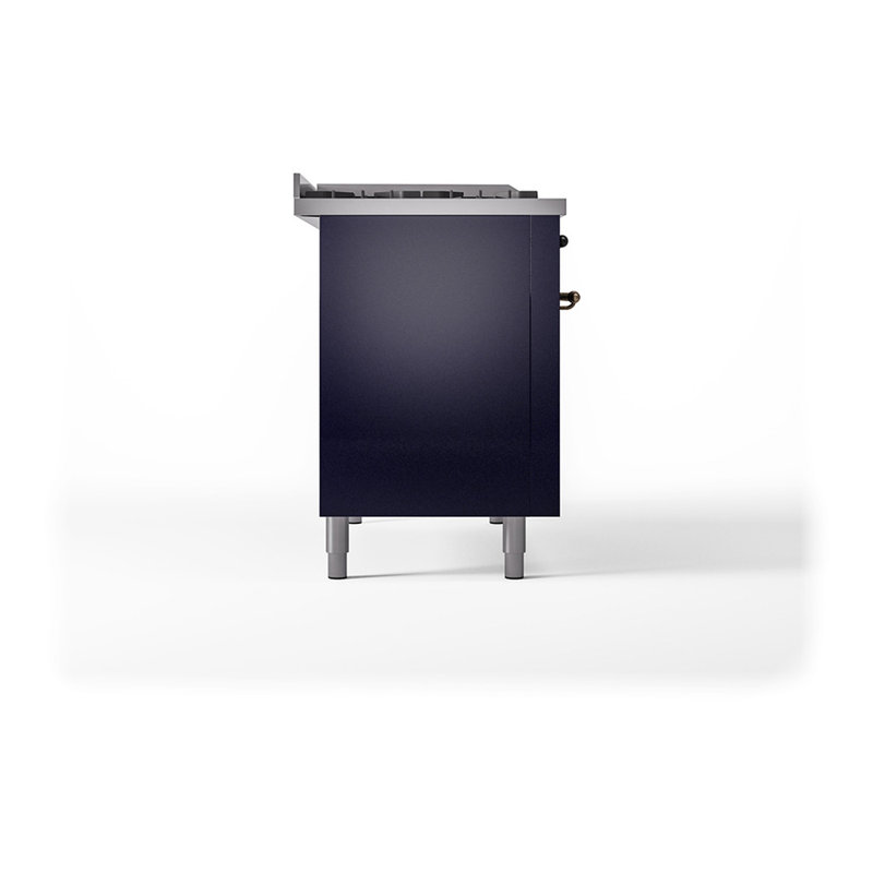 ILVE Nostalgie II Noblesse 48 in Dual Fuel Range, 5 Burner, Griddle, Frenchtop, Liquid Propane, Midnight Blue/Burnished