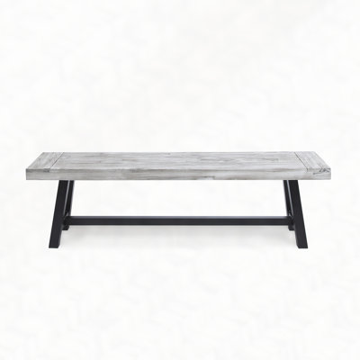 Sandblast Finish Acacia Wood Dining Bench with Rustic Metal Finish Frame