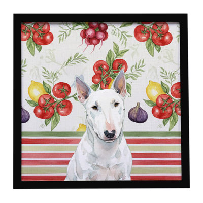 Miniature blanche encadrée de légumes Bull Terrier