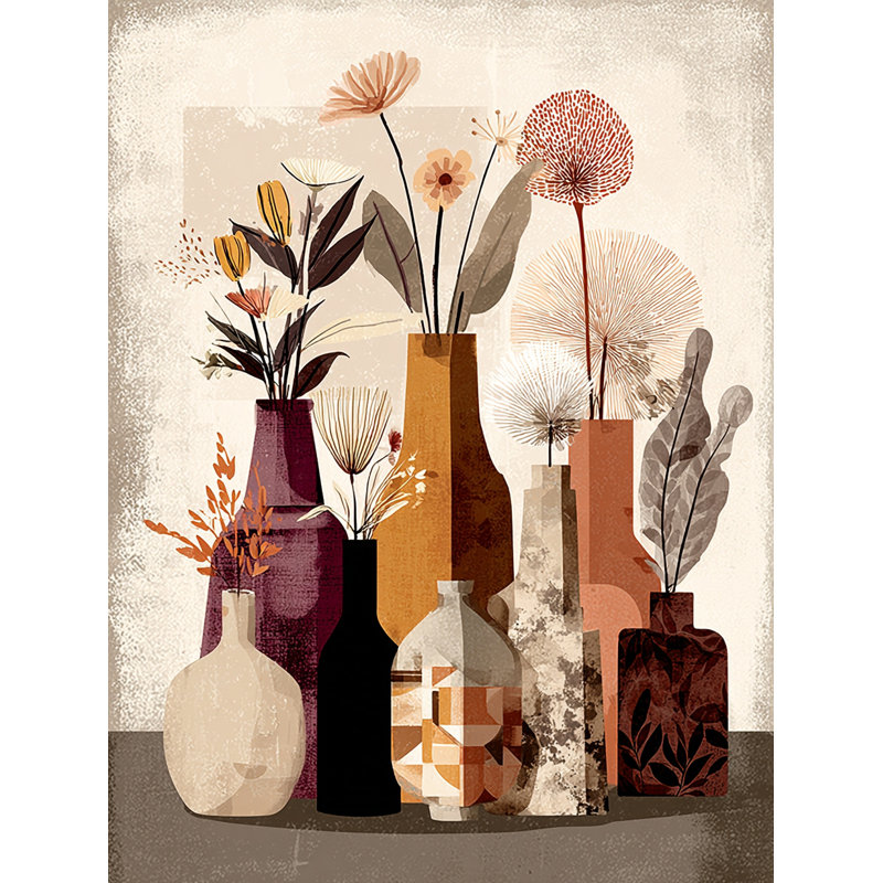 Art moderne sur toile, "Modern Harvest - Neutral Floral Vase", H 24 po x l 16 po