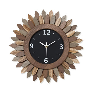 Horloge murale 14 pouces, horloges murales décoratives en bois rustique Boho Sunburst