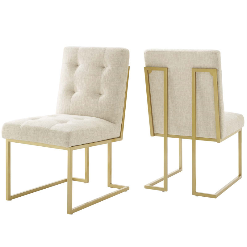 Privy Stainless Steel Upholstered Fabric Dining Chair, Ivory, Gold