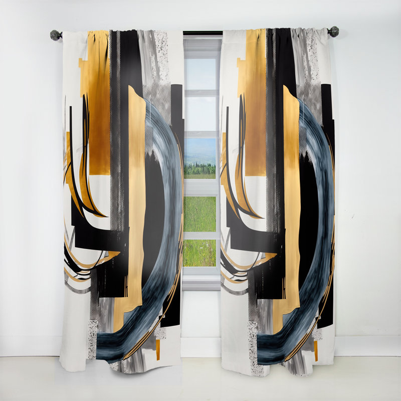 Rideau en velours abstrait Glam Gold and Black Expression II - abstrait, L 52 po x L 108 po
