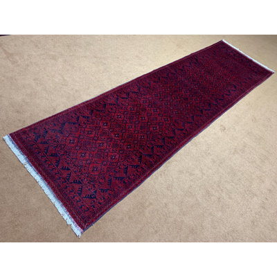 Tapis de couloir rouge 2,9 pi x 9,6 pi de style oriental afghan Khal Muhammadi, tapis de couloir en laine fait à la main, tapis de couloir doux à poils longs, etc.