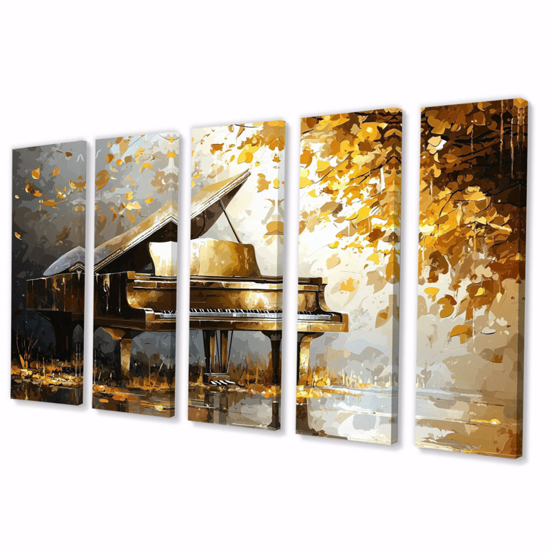 «Gold Piano On Stage - Music Piano», ensemble de reproduction d'art mural, H 32 po x l 80 po