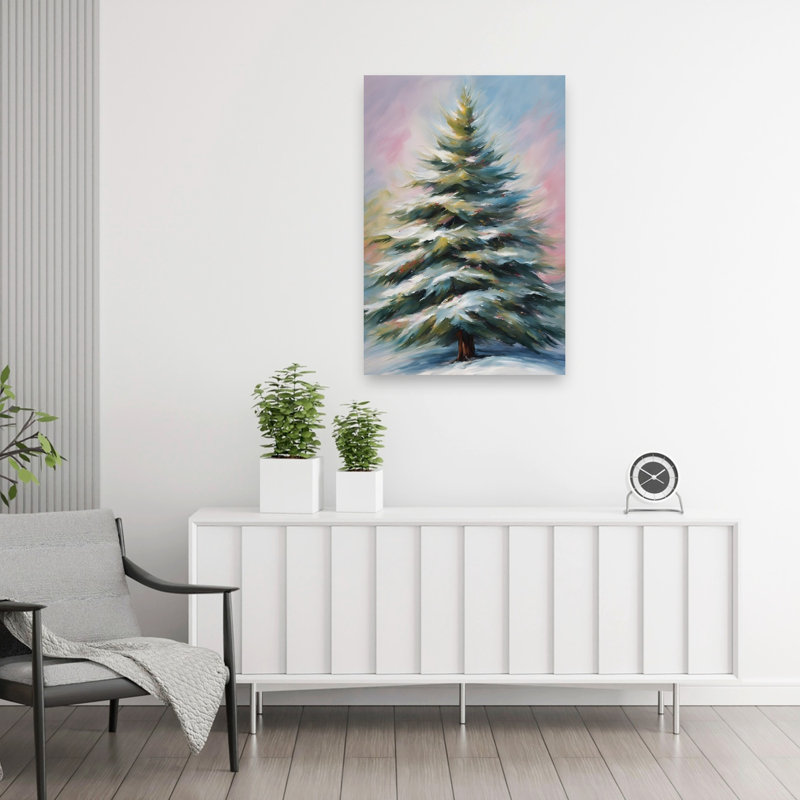 Reproduction d'art coloré, arbre d'hiver coloré, paisible et serein arbre de Noël pin, forêt, paysage, H 36 po x l 24 po