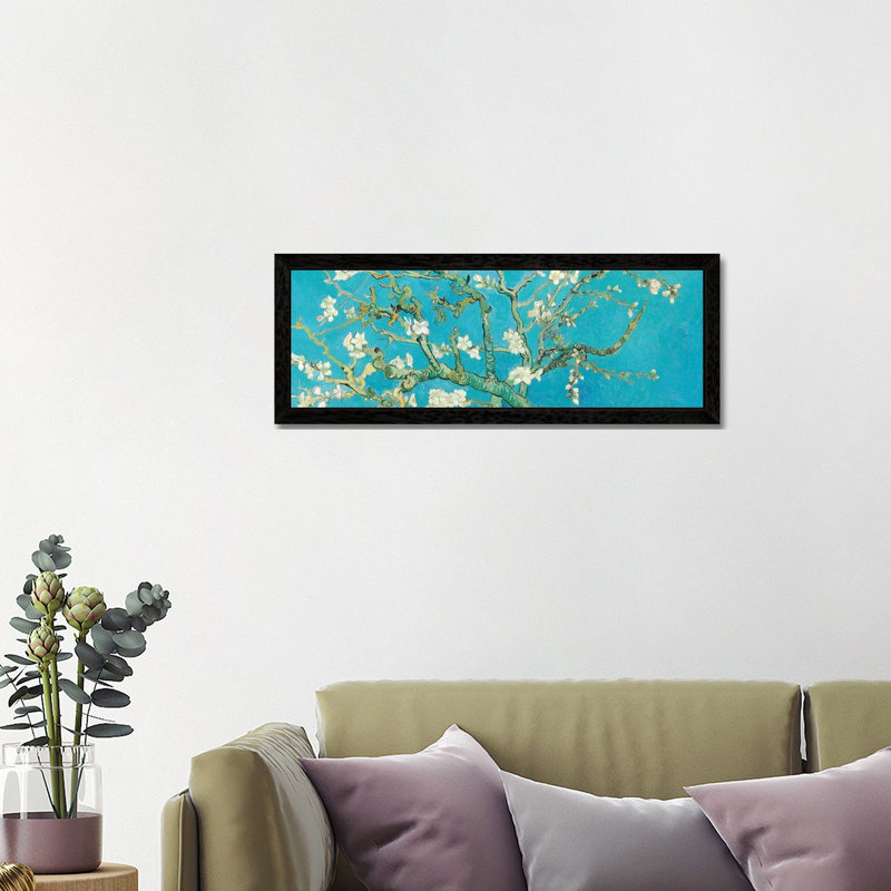 Almond Blossom by Vincent Van Gogh - Panoramic Painting on Canvas, 152.4 cm H x 50.8 cm W, Black Framed