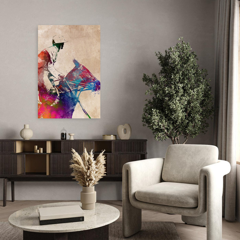 «Vibrant Polo Rider», art mural contemporain, 36" H x 24" W