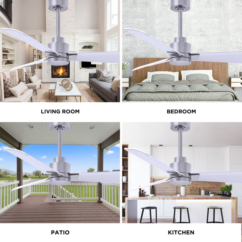 Alessandra Outdoor Downrod Ceiling Fan, Matte White, Brushed Nickel