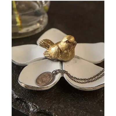 White Flower Gold Bird Jewelry Shelf