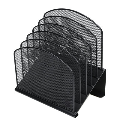 Inclined Desk File Organizer, 5-Section Vertical File Folder Holder Stand Metal Rack File Sorter For Office Classroom Desktop Organization (Black, 1Pa