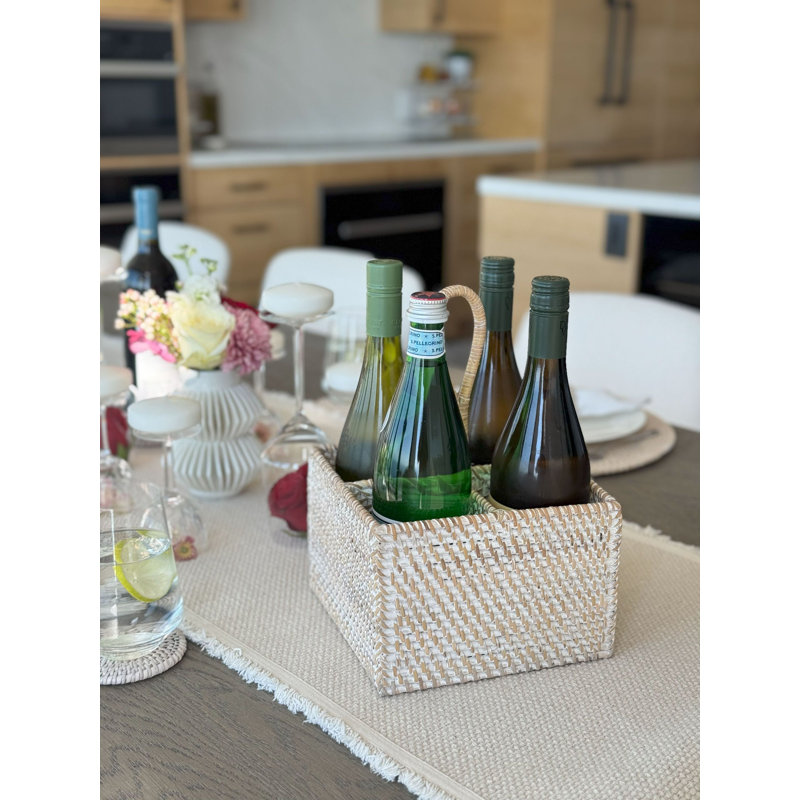 Wicker Square Flatware Caddy, White-Wash
