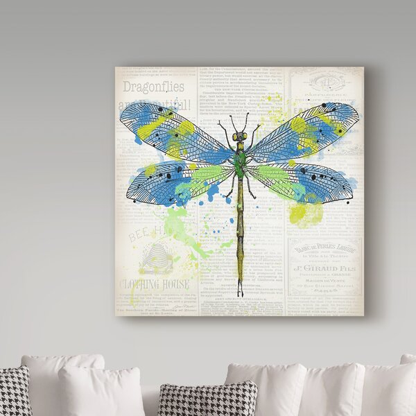 Trademark Art Jean Plout Dragonfly On Newsprint 1 On Canvas by Jean ...