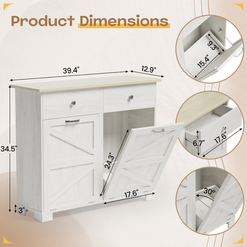 Armoire à déchets à double inclinaison 20 gallons Seaside (poubelle non incluse), Blanc