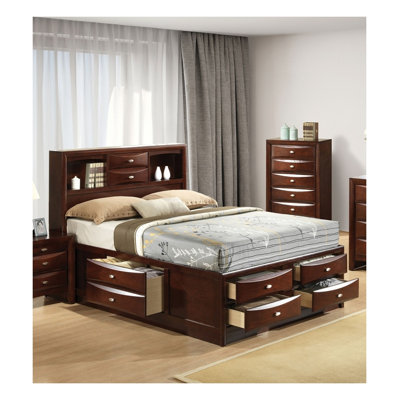 Cherry 3-Piece Full Size Bedroom Set with Bookcase Headboard, Storage Drawers, and 2 Nightstands
