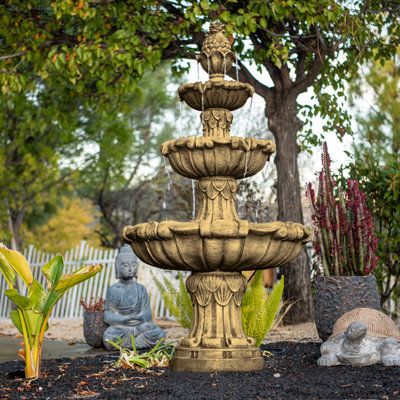 Fontaine d'eau autoportante électrique à 3 niveaux de 58,3 po - Conception classique, grand bain d'oiseaux avec pompe - Idéal pour la décoration de jardin, de pelouse et de jardin