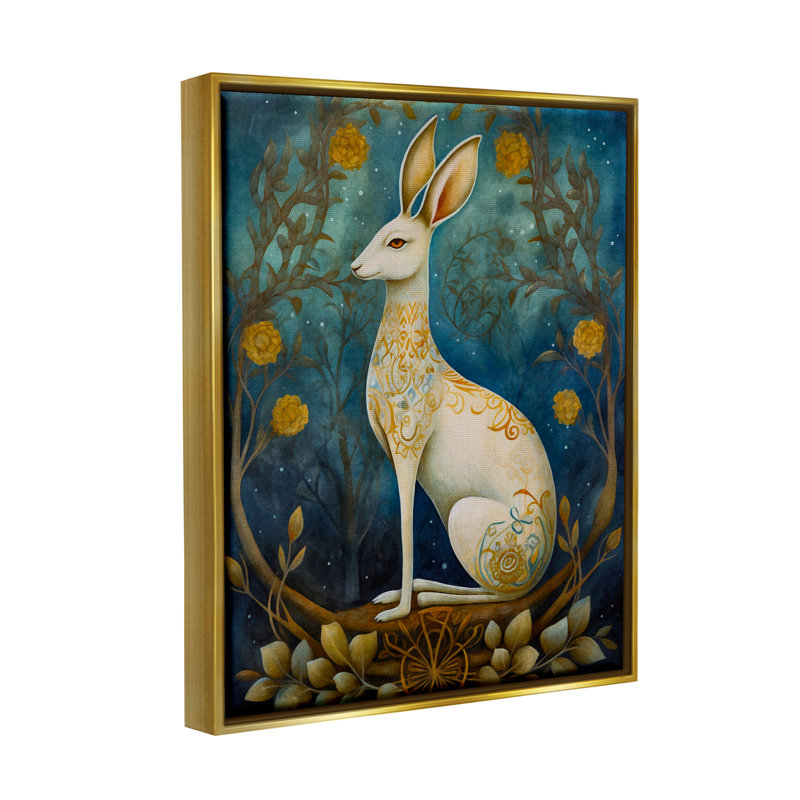 Lapin de forêt par LSR Design Studio, H 31 po x l 25 po x P 1,7 po, Cadre flottant noir de jais