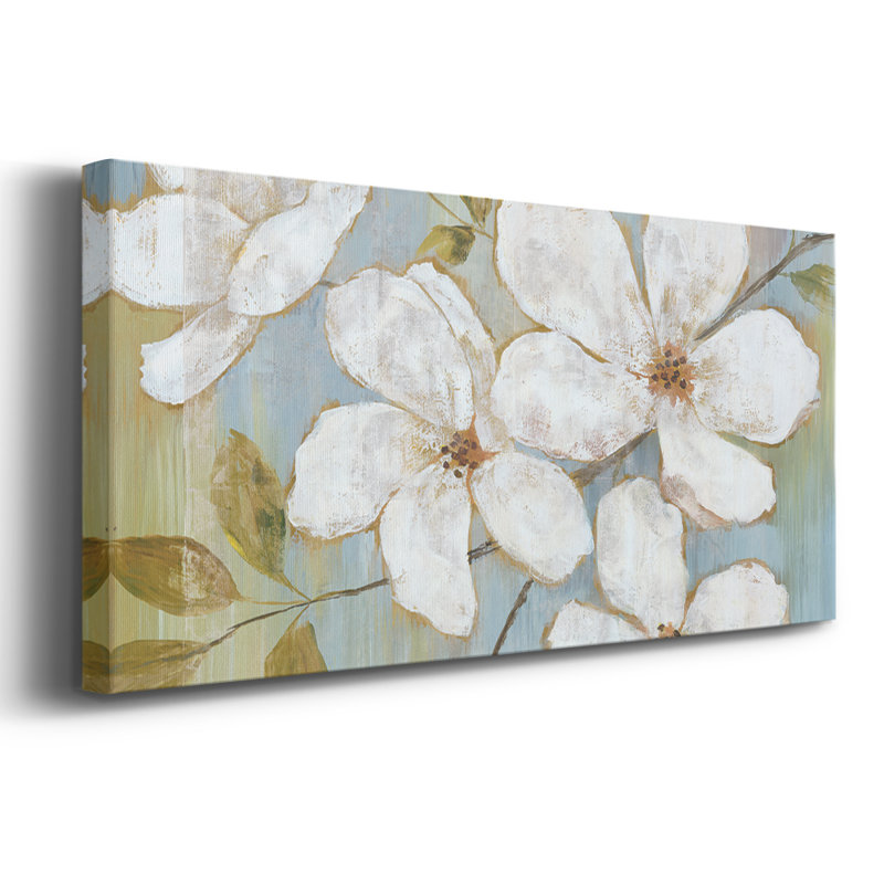 Fleurs blanches - Toile tendue avec châssis - Prêt à accrocher, H 12 po x l 30 po