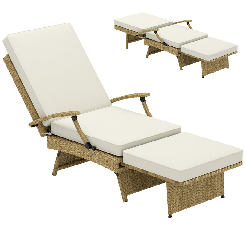 Long Single Chaise with Cushions, Beige/Brown