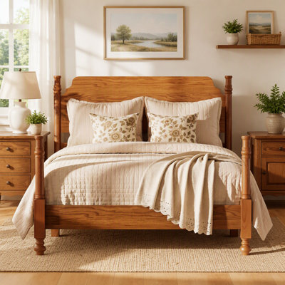 Full Size Spindle Bed Frame, Wood Bed Frame with Headboard, Traditional Wood Spindle Post Bed, Vintage Platform Bed, No Box Spring Required, Easy Assembly